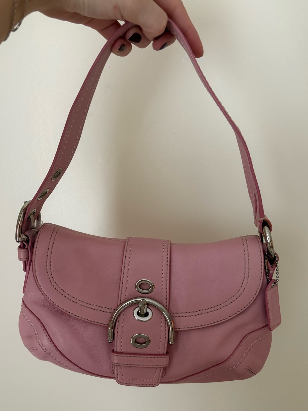 Very Rare Small Baby Pink Coach Leather SoHo Flap Shoulder Bag